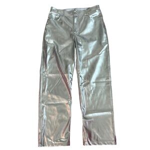 NWT Abercrombie Curve Love Vegan Leather 90s Relaxed Pant in Silver Metallic